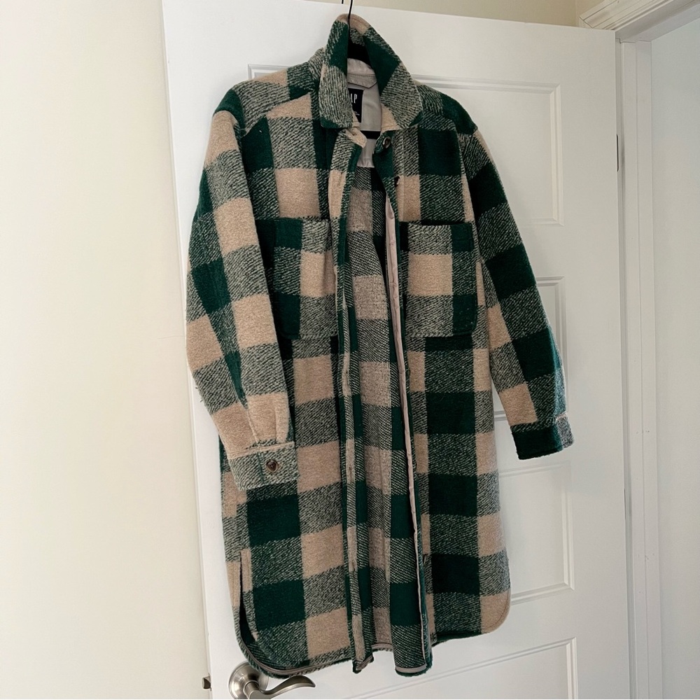 Gap Oversized Wool Blend Shacket Green/Tan